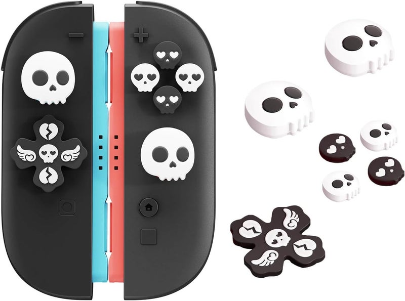 Jemdo Thumb Grips & Button Caps Set Compatible with Nintendo Switch 2 (2025) – 7pcs Black/White Skull Silicone Joystick Caps and Button Covers, Comfortable Controller Stick Gifts for Kids & Gamers - Image 1